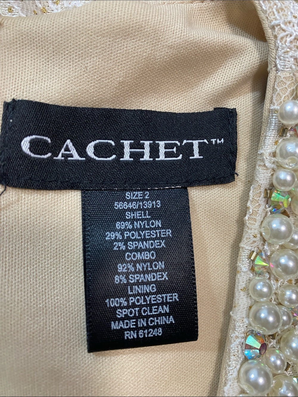 Cachet Beaded Halter Lace Maxi Gown in Ivory and Blush Size 2 - Picture 8 of 15